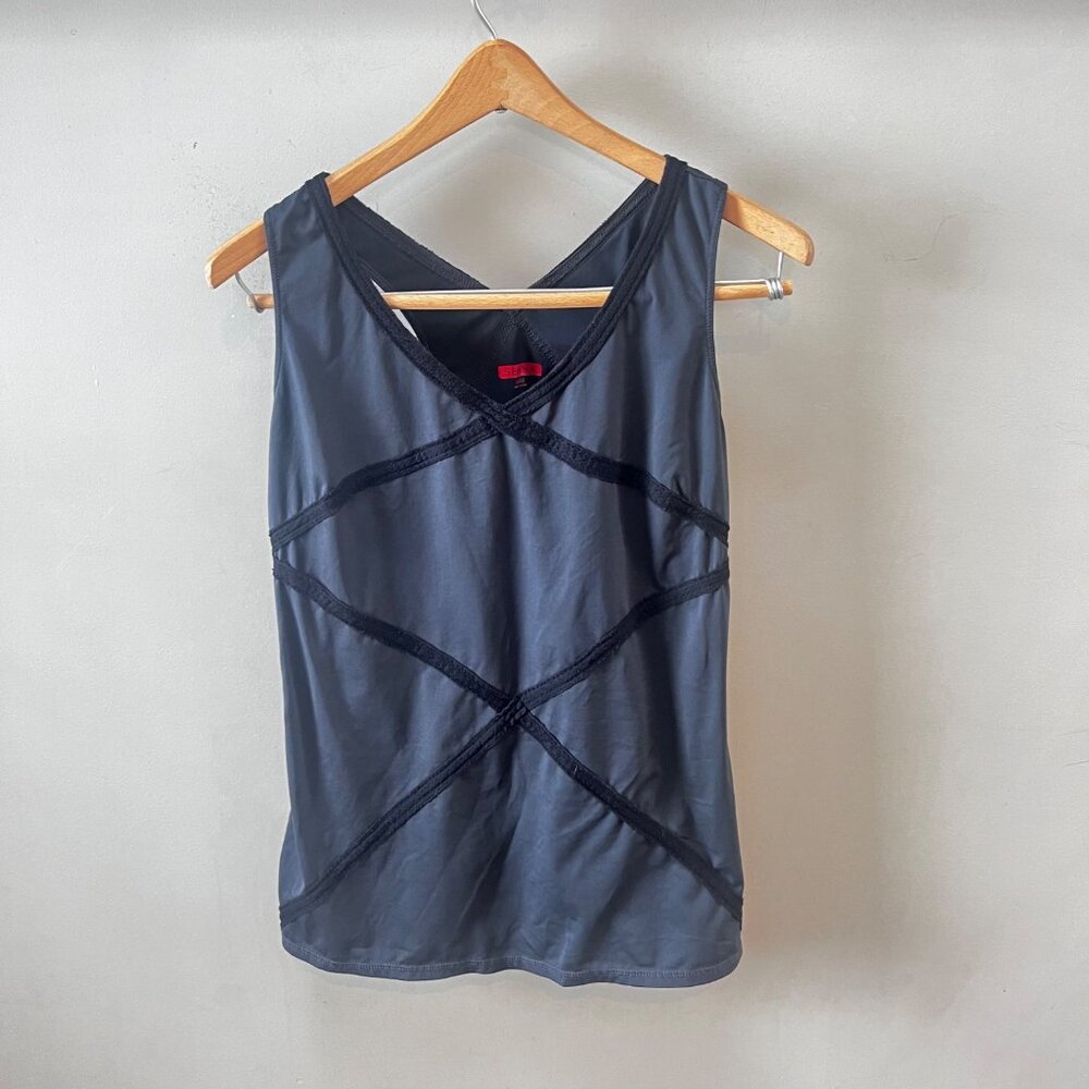 Spanx Womens Black Sleeveless Cross-Back Tank Top Large Polyester/Elastane‎